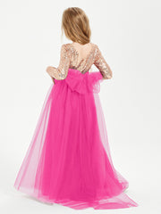 Robe Étincelante de Demoiselle d'Honneur Junior Top en Paillettes Fuchsia