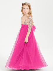 Robe Étincelante de Demoiselle d'Honneur Junior Top en Paillettes Fuchsia