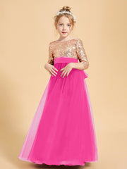 Robe Étincelante de Demoiselle d'Honneur Junior Top en Paillettes Fuchsia