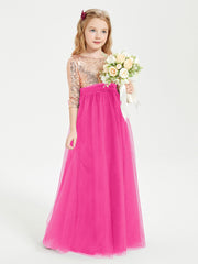 Robe Étincelante de Demoiselle d'Honneur Junior Top en Paillettes Fuchsia