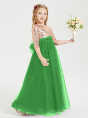 Robe Étincelante de Demoiselle d'Honneur Junior Top en Paillettes Vert