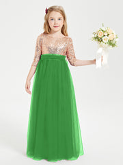 Robe Étincelante de Demoiselle d'Honneur Junior Top en Paillettes Vert