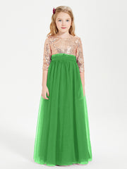 Robe Étincelante de Demoiselle d'Honneur Junior Top en Paillettes Vert