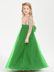 Robe Étincelante de Demoiselle d'Honneur Junior Top en Paillettes Vert