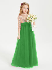 Robe Étincelante de Demoiselle d'Honneur Junior Top en Paillettes Vert
