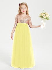 Robe Étincelante de Demoiselle d'Honneur Junior Top en Paillettes Citron