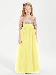 Robe Étincelante de Demoiselle d'Honneur Junior Top en Paillettes Citron