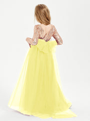 Robe Étincelante de Demoiselle d'Honneur Junior Top en Paillettes Citron