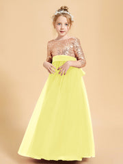 Robe Étincelante de Demoiselle d'Honneur Junior Top en Paillettes Citron