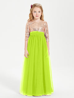 Robe Étincelante de Demoiselle d'Honneur Junior Top en Paillettes Vert Citron