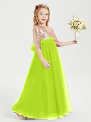Robe Étincelante de Demoiselle d'Honneur Junior Top en Paillettes Vert Citron