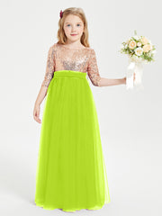 Robe Étincelante de Demoiselle d'Honneur Junior Top en Paillettes Vert Citron