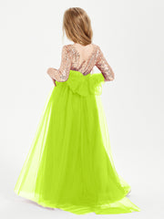 Robe Étincelante de Demoiselle d'Honneur Junior Top en Paillettes Vert Citron