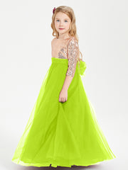 Robe Étincelante de Demoiselle d'Honneur Junior Top en Paillettes Vert Citron