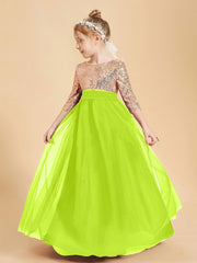 Robe Étincelante de Demoiselle d'Honneur Junior Top en Paillettes Vert Citron