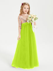 Robe Étincelante de Demoiselle d'Honneur Junior Top en Paillettes Vert Citron