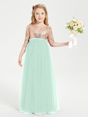 Robe Étincelante de Demoiselle d'Honneur Junior Top en Paillettes Vert Menthe