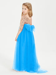 Robe Étincelante de Demoiselle d'Honneur Junior Top en Paillettes Bleu Océan