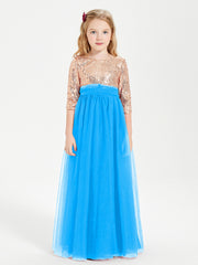 Robe Étincelante de Demoiselle d'Honneur Junior Top en Paillettes Bleu Océan