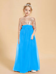 Robe Étincelante de Demoiselle d'Honneur Junior Top en Paillettes Bleu Océan