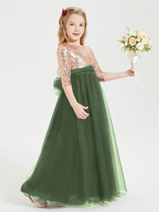 Robe Étincelante de Demoiselle d'Honneur Junior Top en Paillettes Olive Verte