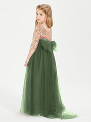 Robe Étincelante de Demoiselle d'Honneur Junior Top en Paillettes Olive Verte