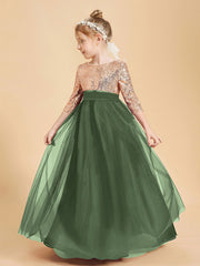 Robe Étincelante de Demoiselle d'Honneur Junior Top en Paillettes Olive Verte