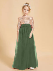 Robe Étincelante de Demoiselle d'Honneur Junior Top en Paillettes Olive Verte