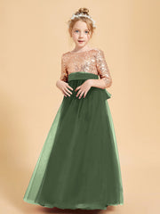 Robe Étincelante de Demoiselle d'Honneur Junior Top en Paillettes Olive Verte