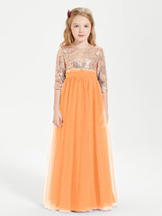 Robe Étincelante de Demoiselle d'Honneur Junior Top en Paillettes Orange