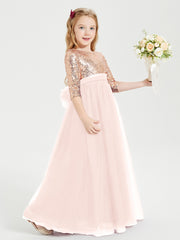 Robe Étincelante de Demoiselle d'Honneur Junior Top en Paillettes Rose Perle