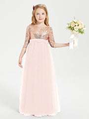 Robe Étincelante de Demoiselle d'Honneur Junior Top en Paillettes Rose Perle