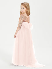 Robe Étincelante de Demoiselle d'Honneur Junior Top en Paillettes Rose Perle