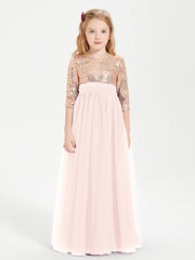 Robe Étincelante de Demoiselle d'Honneur Junior Top en Paillettes Rose Perle