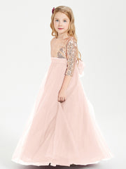 Robe Étincelante de Demoiselle d'Honneur Junior Top en Paillettes Rose Perle