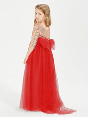 Robe Étincelante de Demoiselle d'Honneur Junior Top en Paillettes Rouge