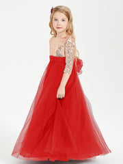 Robe Étincelante de Demoiselle d'Honneur Junior Top en Paillettes Rouge