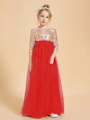 Robe Étincelante de Demoiselle d'Honneur Junior Top en Paillettes Rouge