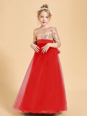 Robe Étincelante de Demoiselle d'Honneur Junior Top en Paillettes Rouge