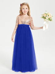 Robe Étincelante de Demoiselle d'Honneur Junior Top en Paillettes Bleu Royale