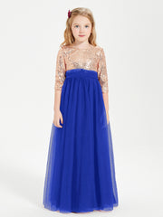 Robe Étincelante de Demoiselle d'Honneur Junior Top en Paillettes Bleu Royale
