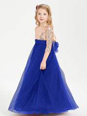 Robe Étincelante de Demoiselle d'Honneur Junior Top en Paillettes Bleu Royale