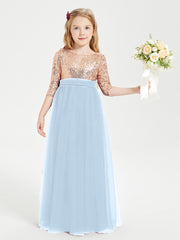 Robe Étincelante de Demoiselle d'Honneur Junior Top en Paillettes Bleu Ciel