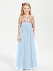 Robe Étincelante de Demoiselle d'Honneur Junior Top en Paillettes Bleu Ciel