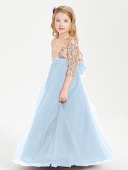 Robe Étincelante de Demoiselle d'Honneur Junior Top en Paillettes Bleu Ciel
