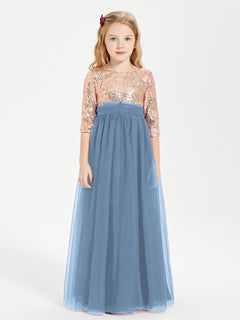 Robe Étincelante de Demoiselle d'Honneur Junior Top en Paillettes Bleu de Schiste