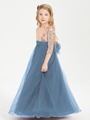 Robe Étincelante de Demoiselle d'Honneur Junior Top en Paillettes Bleu de Schiste