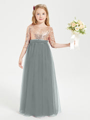 Robe Étincelante de Demoiselle d'Honneur Junior Top en Paillettes Gris Acier