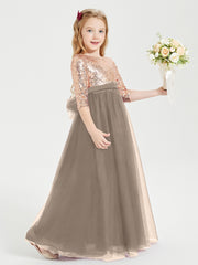 Robe Étincelante de Demoiselle d'Honneur Junior Top en Paillettes Taupe