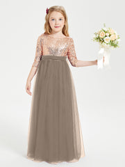 Robe Étincelante de Demoiselle d'Honneur Junior Top en Paillettes Taupe